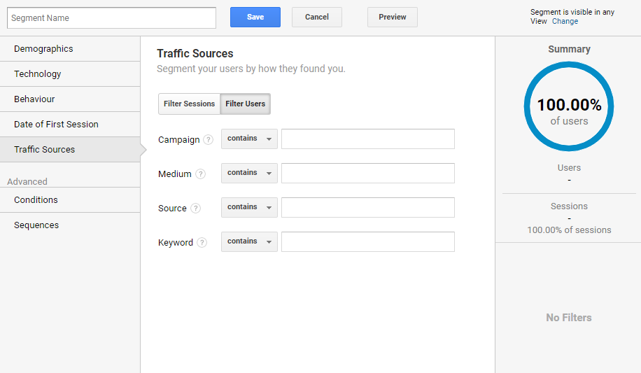 Google Analytics segment for filtering the bounce rate.