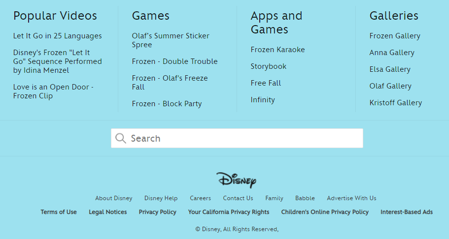 Disney's website navigation uses a fat footer