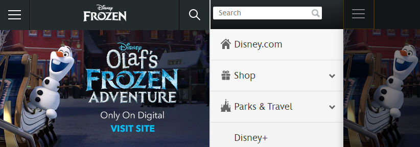 Importance of search in website navigation highlighted by Disney putting it in two places