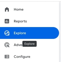 Google Analytics 4 interface with the "Explore" option selected, which is the first step to analysing the navigation path of your users.