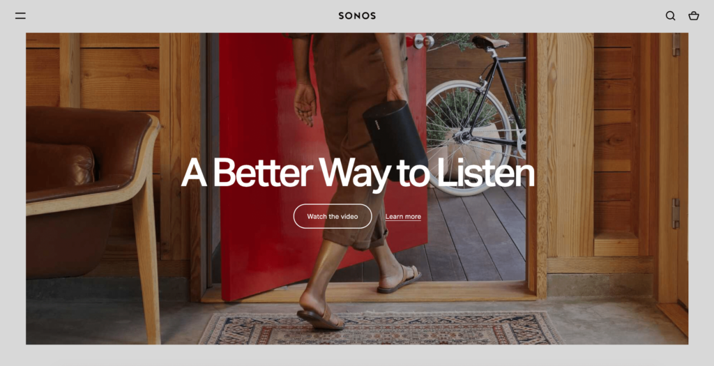 An oversized hero text example on sonos.com
